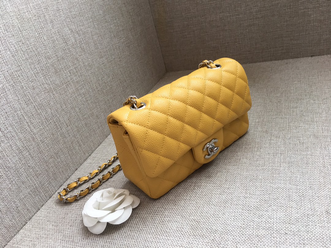 Small Classic Flap Caviar Bag A01116 Yellow/Silver